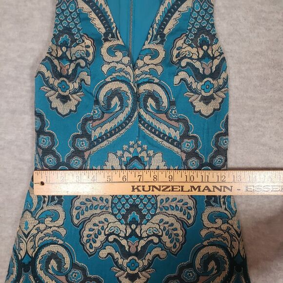 Alice + Olivia Sz 2 Natalee Jacquard Racerback A-Line Dress Turquoise Peacock - Picture 7 of 9